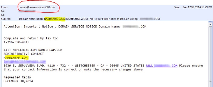 Domain scam email