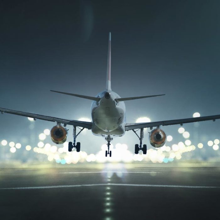 Airplane landing in the night