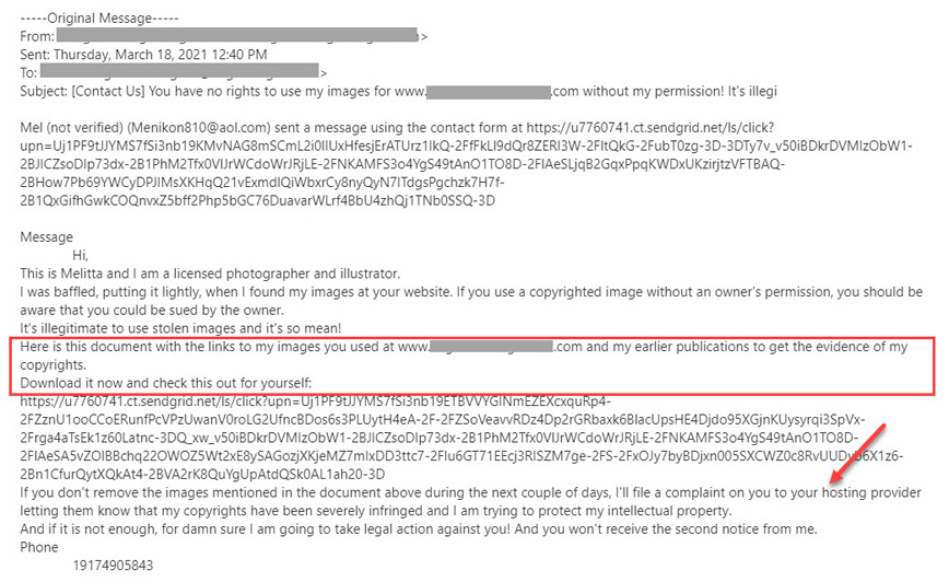 copyrighted image scam