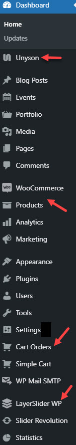 WordPress menu with ecommerce